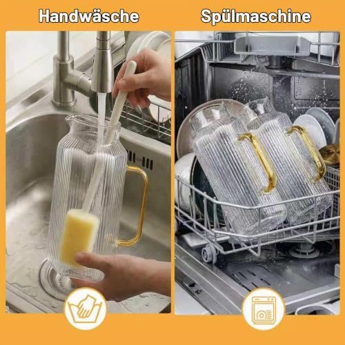 [2-Stück 68 OZ/ 2 Liter] - Achteckiger Glas Karaffe Krug mit Deckel und Auslauf, Klassischer Streifen-Wasserkrug mit Griff… – Ansicht 6