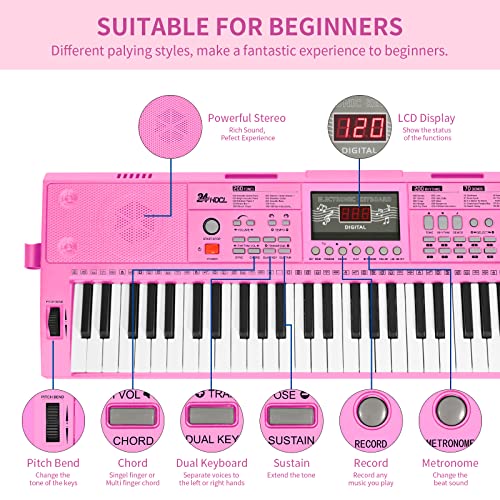 24HOCL Clavier de piano électrique à 61 touches éclairées, musical numérique, 200 rythmes, écran LCD pour enfants… - Les Beatles, Paul McCartney, John Lennon, RIngo Starr, George Harrison 24HOCL Clavier de piano électrique à 61 touches éclairées, musical numérique, 200 rythmes, écran LCD pour enfants… – Image 6