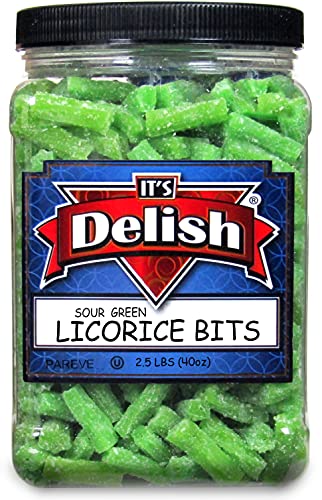 Sour Apple Green Licorice Bits By Its Delish, 2.5 Lbs (40 Oz) Jumbo Container Jar – Original Style Chewy Sour Green Apple Candy Twists – Great Gifts Party Sweets – Made In Usa, Vegan, Kosher #TOP1