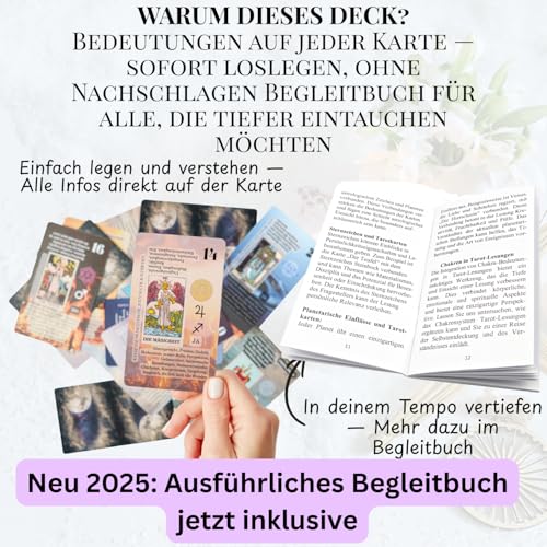 Image of Witchy Cauldron German Tarot Cards for Beginners with Meanings on Every Card - 78 Tarot Deck- Rider Waite Tarot Set with Yes /No, Chakra & Astrology(German)