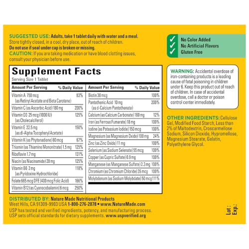 Nature Made Multivitamin Tablets with Iron, 130 Tablets | Multivitamin for Women and Men for Daily Nutritional Support, Multi Vitamins for Adults, 130 Day Supply - image 7