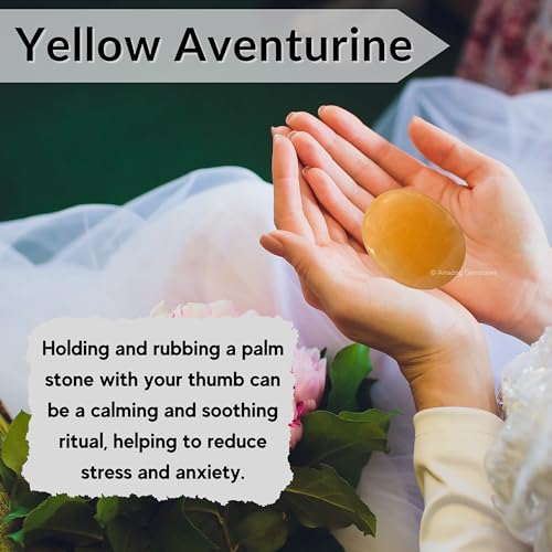 Image of Amazing Gemstone Yellow Aventurine Crystals and Healing Stones - Large Palm Stone Crystals Piedra - Crystal for Good Luck, Positive Energy, Meditation - Unique Stocking Stuffers and Birthday Gifts