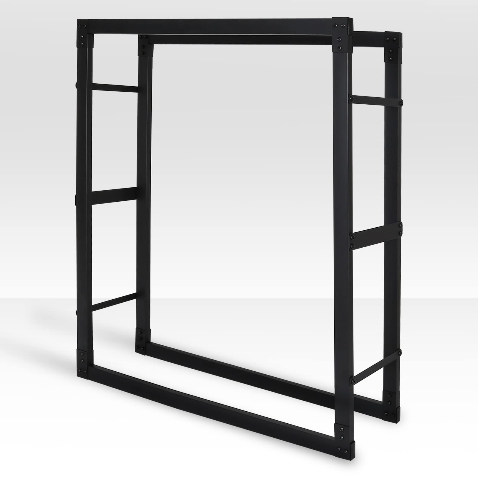 Fiqops Regał na drewno kominkowe, odporny na rdzę, stojak na drewno kominkowe z czarnego metalu, do układania w kłody drewna, wymiary: 25 x 100 x 150 cm