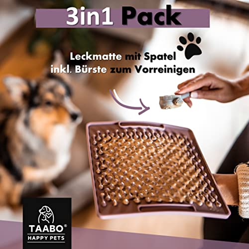 TAABO - Leckmatte inkl. Spatel mit 64 Saugnäpfen für Hund & Katze aus lebensmittelechtem Silikon (20x20cm) - Schleck-Matte zur Beschäftigung - Hunde & Katzen Leckerli-Matte BPA-Frei, Spülmaschinenfest