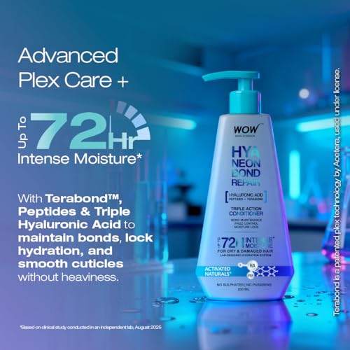 Image of WOW Skin Science HyaNeon Bond Repair Hyaluronic Conditioner for Dry & Damaged Hair|Moisturizing, Sulphate-Free Formula + Peptides & TeraBond Technology | 72H Intense Hydration, Shine & Strength | 200 ml