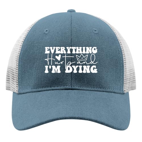 Everything Hurts and I'm Dying Hats for Mens Baseball Caps Funny Washed Workout Hats Quick Dry SkyBlue