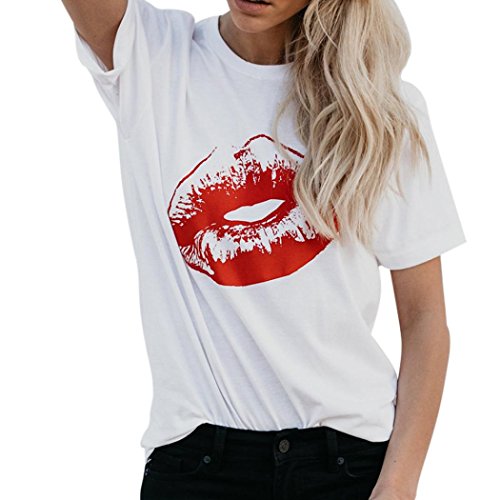 Casual T-Shirt Femmes Imprimant Le Premier Baiser T-Shirts Chemise à Manches Courtes T-Shirt Blouse Lâche Décontracté Blanc Manches Courtes Imprimer Tops Ba Zha Hei (XL, Blanc)