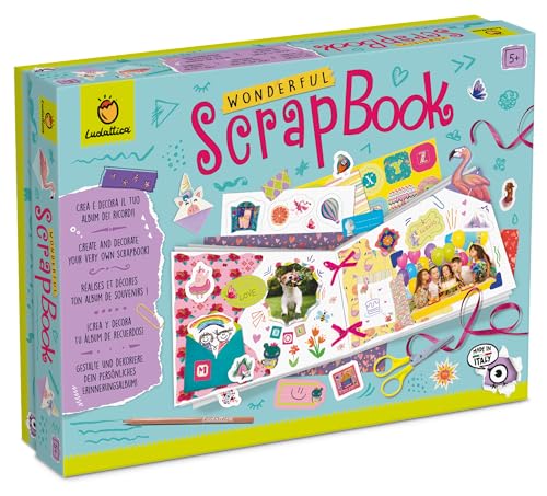 Ludattica | Wonderful Scrapbook | Kit Creativo Bambini 5+ | Album Personalizzabile da Decorare con Stickers, Collage, Stencil e Disegno | Made in Italy