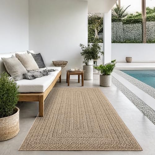 the carpet Kansas Outdoor Teppich – Wetterfester Indoor & Outdoor Teppich im Jute-Look für Balkon, Terrasse, Garten, Wohnzimmer & Esszimmer, pflegeleicht und UV-beständig, ca. 60 x 180 cm