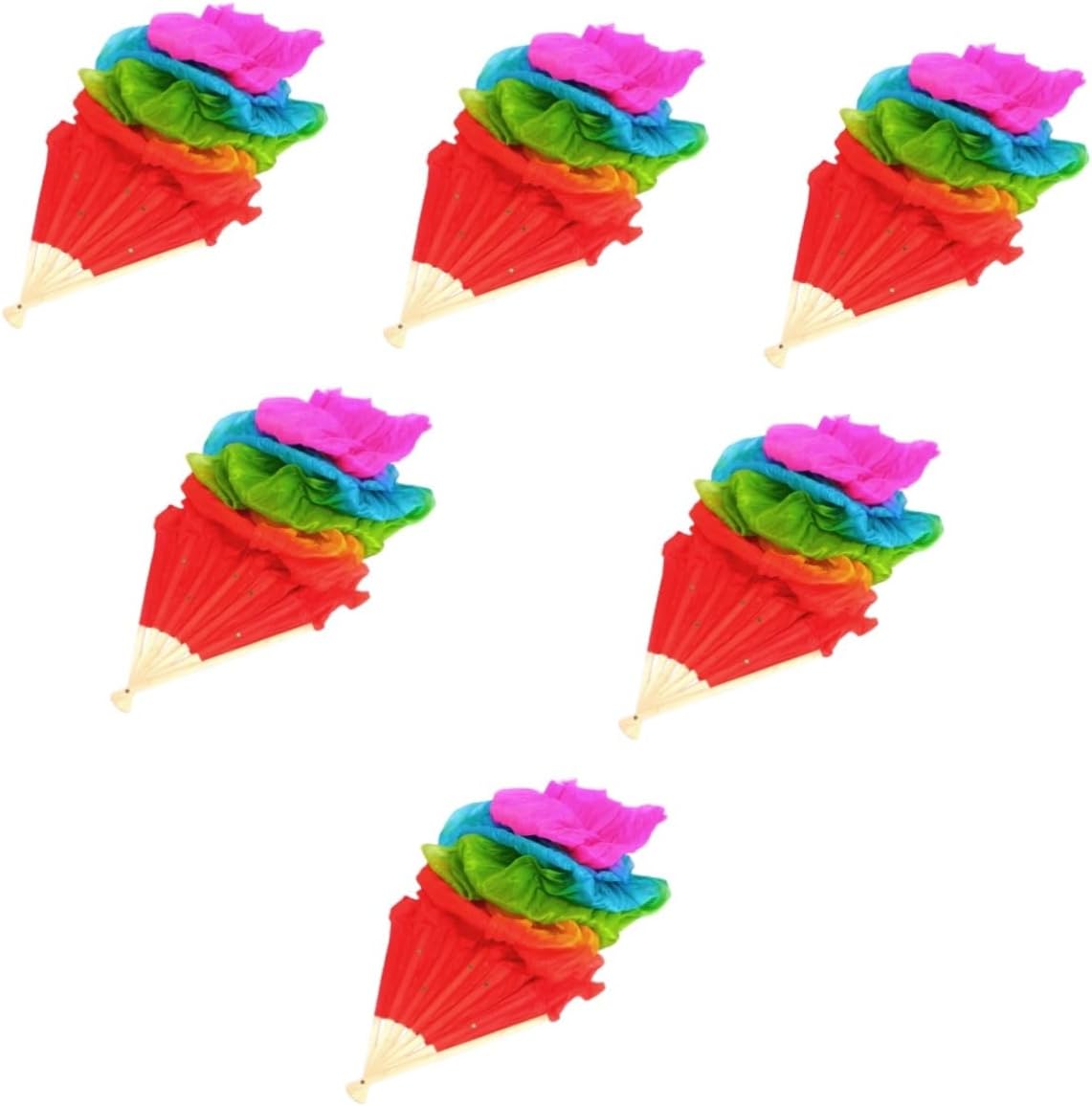 IMIKEYA 6pcs Colorful Silk Dancing Fan Veil Gradient Design Lightweight Frame for Stage and Dance Competitions for Dance and Events