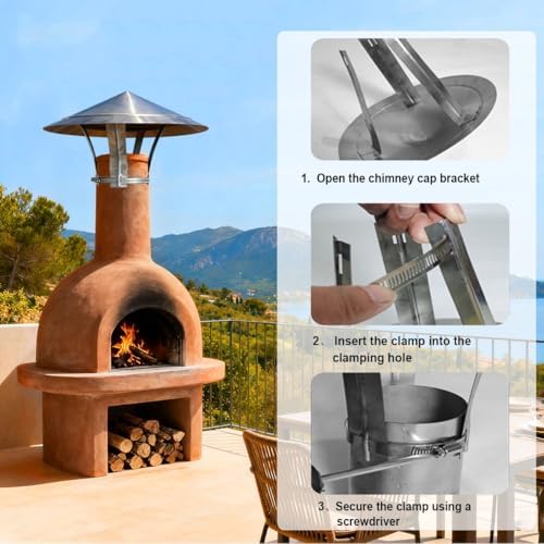 Stainless Steel Rain Cap for Chimney - Adjustable Cone Top Fireplace Cover 5.5" to 6.7", Durable Wood Stove Pipe Vent Cap with Metal Strips for Outdoor Use