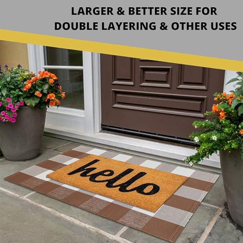 Kozyfly K-GZ Buffalo Plaid Area Rugs 2X3 Ft Coffee And White Checkered Rug Washable Front Door Mat Hand Woven Cotton Outdoor Rug Small Rug thumb #1