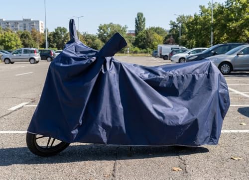 Image of Shield Heavy Duty Bike Cover for Tvs Apache RTR 180 | All-Season, Tear-Proof Fabric | with Side Mirror Pocket & Buckle Belt | Tvs Apache RTR 180 Bike Cover (Blue)