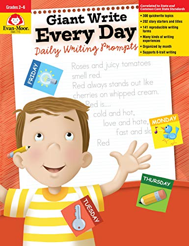 Evan-Moor Giant Write Every Day: Daily Writing Prompts, Grade 2 - 6 Homeschooling and Classroom Workbook, Printables, Critical Thinking, Vocabulary, ... Love for Writing, (Writing Skills Essentials)
