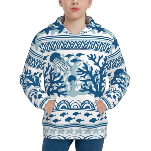 Sea Underwater Jellyfish Kid Hoodies Boys Sweatshirts Girls Pullover with Pocket