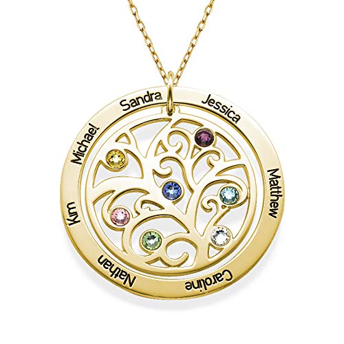 MyNameNecklace Personalized Rose Gold Family Tree Pendant w/Swarovski Birthstones Engrave Any Name - Gift for Mom