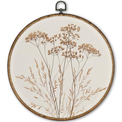 Toile murale ronde de qualité TLESKE motif floral vintage beige