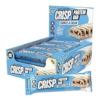 Muscle Nation Cookies & Cream Crisp Protein Bar, with LCM-like texture with a white chocolate coating. A high protein snack made for your fitness goals 12 x 50g