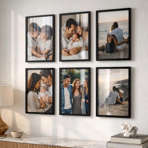 Image of HOTHOUSE Aesthetic Wooden Frame for Wall Decoration | Photo Frame for Living Room Office | Certificate Frame A4 Size | Home Decor Gift Frame Set of 6 (BLACK, Pack of 6)
