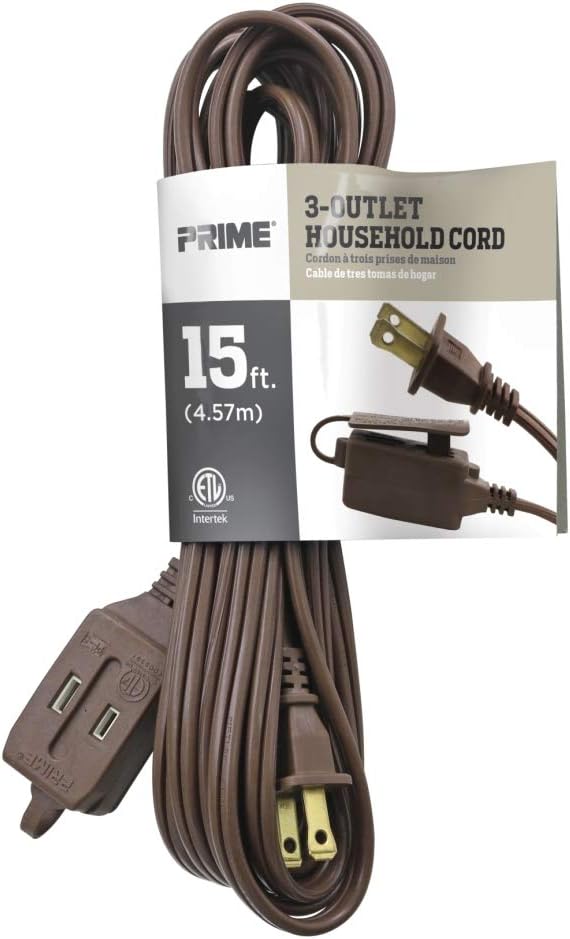 Prime Wire & Cable EC670615 15-Foot 16/2 SPT-2 3-Outlet Indoor Cord, Brown