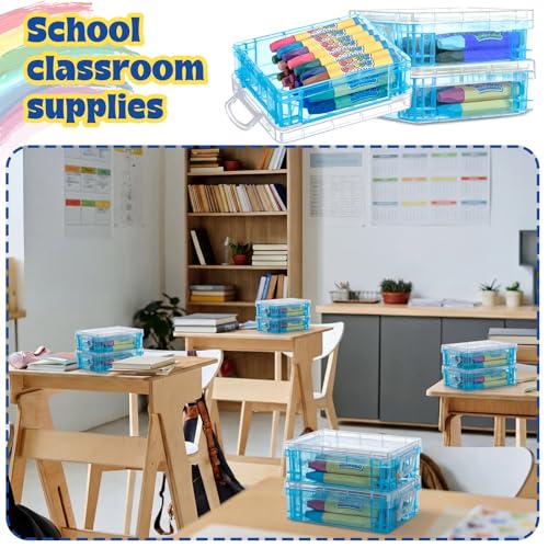 Image of Suzile 40 Pcs Plastic Crayon Boxes Holds 24 Crayon with Snap Lid Storage Container Clear Stackable Case for School Office Classroom Supplies Pen Pencil Craft(Blue)