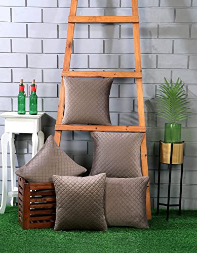 Image of Nendle Luxurious Soft Velvet Solid Color Quilted 210 TC Cushion Covers 16 Inch X 16 Inch Set Of 5 (Light Brown, 40 * 40 Cm)