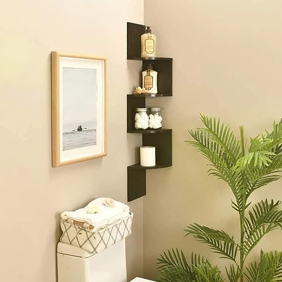 Woodkartindia Zigzag Floating Corner Wall Shelf Stand Corner Shelf Side Shelf Book Shelf