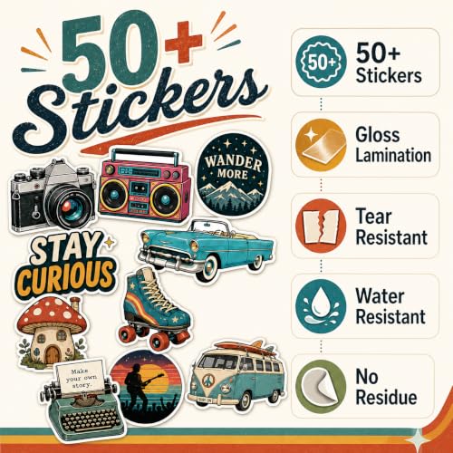 Image of Zesta Aesthetic Stickers for Laptop /Waterproof Anime Decal for Books /Vinyl Sticker for Fridge /Easy to Use Korean Car Sticker Kawaii Cute Stickers (Vintage)