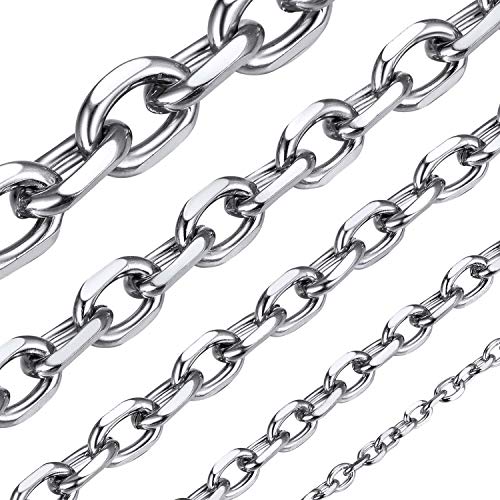 ChainsHouse Stainless Steel Cable Chain Necklaces for Men Women, 3mm/5mm/7mm/9mm/12mm 18K Gold/Black Plated Mens Cable Link Chains, 18"-30" Length - Send Gift Box a: stainless-3mm 18 Inches(