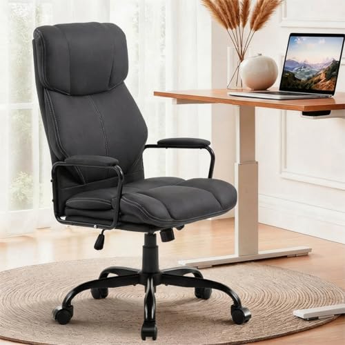 Image of ECOTOUGE Executive Office Chair, Ergonomic Chair with Thick Cushion & Lumbar Support, Computer Chair with Adjustable Height & Armrests, Big and Tall Office Chair, Rolling Swivel Chair,Dark Gray