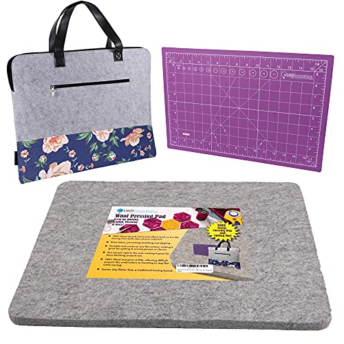 Wool Ironing Mat for Quilters - 100% New Zealand Wool Ironing Pad with Bonus Travel Bag & Cutting Mat - 13.5 x17  Wool Pressing Mat for Quilting, Crafts, Ironing, Blocking & Embroidery