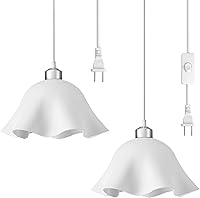 OmiSun Plug-in Pendant Lights 2 Pack - 15FT Adjustable Cord, On/Off Switch, Frosted White Shade for Bedroom, Living Room, Kitchen