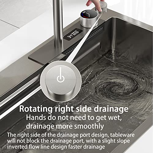 Black Nano Kitchen Sink 304 Stainless Steel Waterfall Sink Single Bowl Workstation Kitchen Sink With Multifunctional Digital Display Fly Rain Pull-Out Faucet And Sink Accessories（31.5X18X8.7 Inch） #TOP6