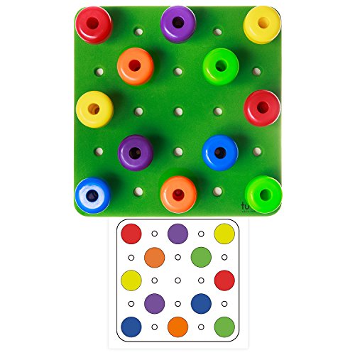 Image of Toddler Peg Board Sensory Montessori Fine Motor Skills Educational Toys - 30 Stackable Pegs + Pattern Card + Drawstring Backpack + E-Book