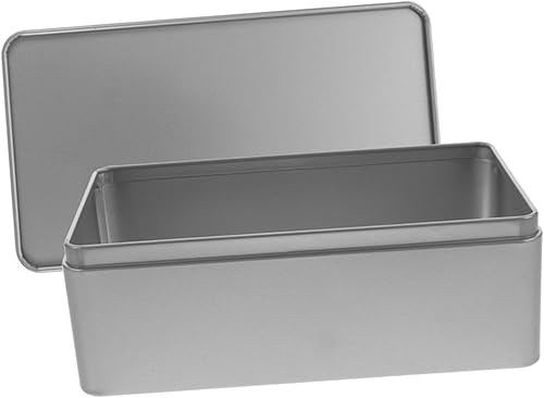 Angoily Caja de lata vacía rectangular con tapa, caja de almacenamiento de hojalata rectangular para galletas, contenedor de lata de metal