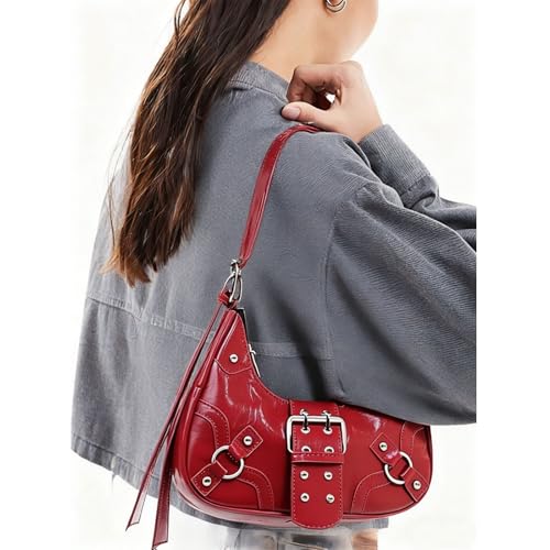 Image of Women's Y2K Purse Shoulder Bag Top Handle Handbag Small Punk Hobo Clutch Purses Bags Trendy Trendy Leather Buckle Punk Purses