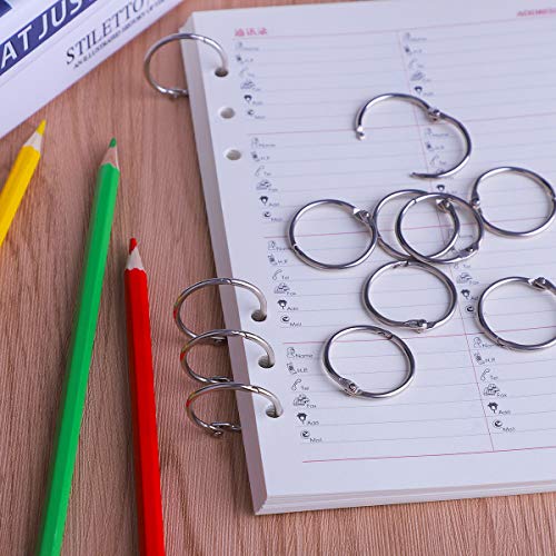HAUTOCO 100PCS Loose Leaf Binder Rings, 1 1/5 Inch Nickel Plated Metal Office Book Rings Keychain Key Rings Paper Rings Notebook Rings for Index Cards Flash Cards for Office School Home, Silver - Thumbnail 6