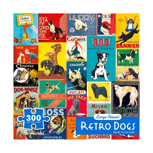 Re-marks Retro Dogs Puzzle, 300-Piece Jigsaw Puzzle for All Ages