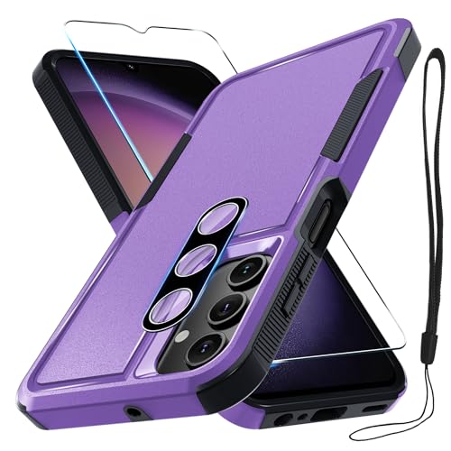 RMOCR Case for Samsung Galaxy A16 5G, Full Body Heavy Duty Rugged Shockproof Protective Phone Cover with Lanyard Strap, Tempered Glass Screen Protector and Camera Lens Cover, Lavender