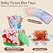 Yeeeasy Baby Tissue Box Toy, Montessori Sensory Toy for Babies 6–12 Months, Infant Early Learning Toy with Mirror, Textured Tails & Squeaky Sounds, Baby Gift for Boys & Girls