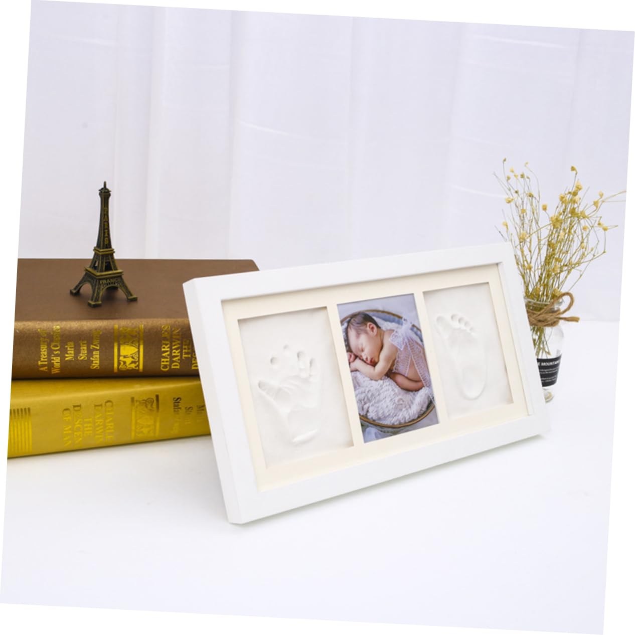 Toyvian Marco de Fotos Huellas de Manos y Pies Original para Niño, Tinta Clara, Ideal para Ambientación de Hogar y Regalo de Recién Nacido