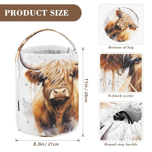 Image of WELLDAY Highland Cow Portrait Crochet Bag Knitting Bag Yarn Storage Organizer, Portable Yarn Bag and Tote for Crocheting Project, Store Skein Ball, Short Knitting Needle