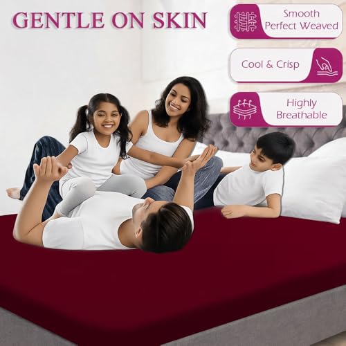 Image of The Furnishing Tree Medium /Diwan Size Mattress Protector 75x42 Inch | 100% Waterproof, Cotton Feel, Breathable & Hypoallergenic | Fitted Bed Cover (Fits Up to 10 inch) | 1 Year Warranty, Maroon