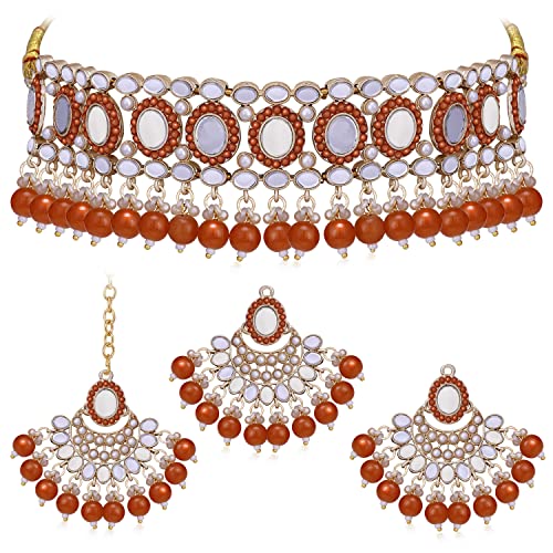 Shostopper by Sukkhi Classy Choker Necklace Earring Jewellery Set with Maangtikka Jewellery Set for Women(NS104845) (B0CF1T8VSG) Amazon Price History, Amazon Price Tracker
