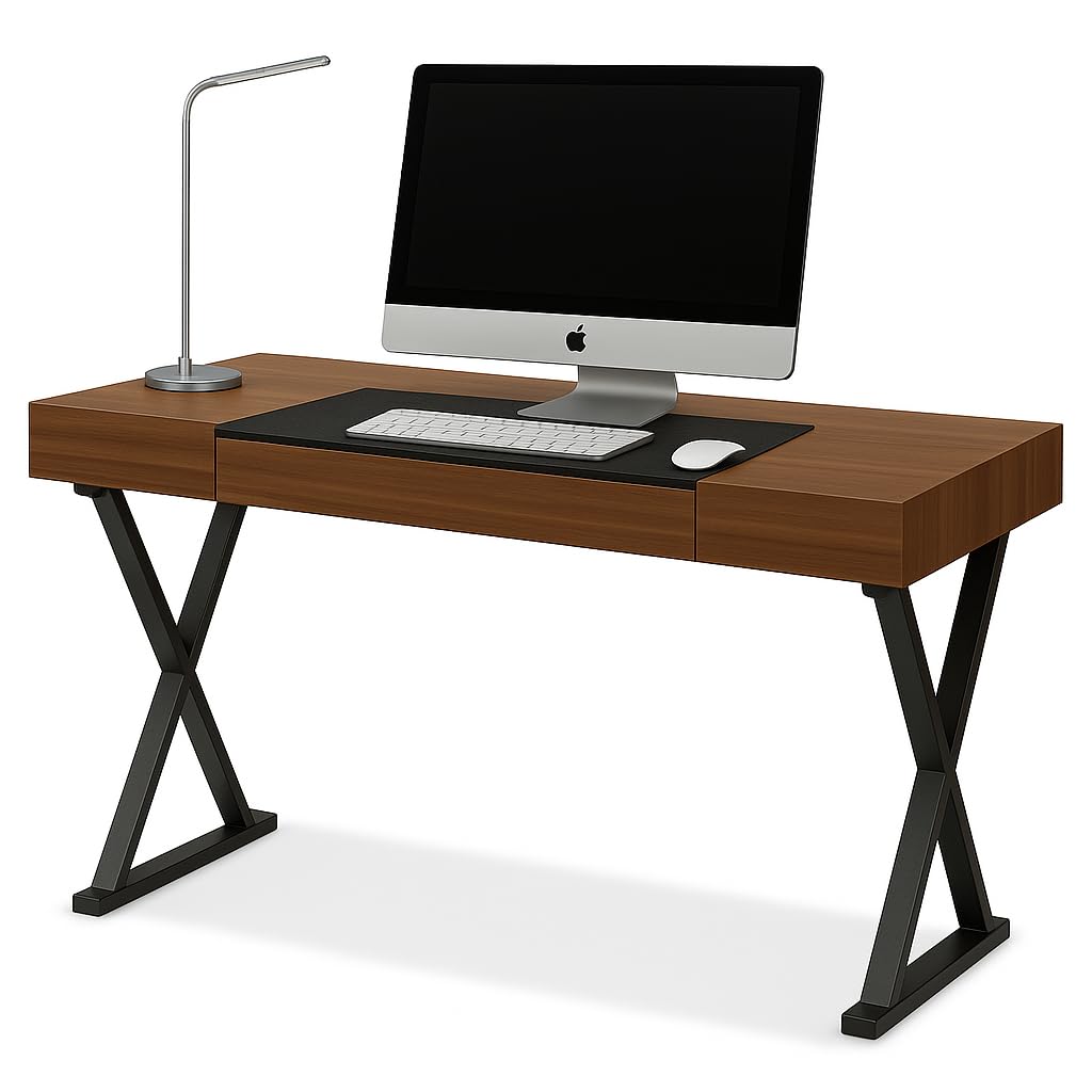Homeology ADONIS Walnut with Matte Black Legs Ergonomic Home Office Luxury Desk