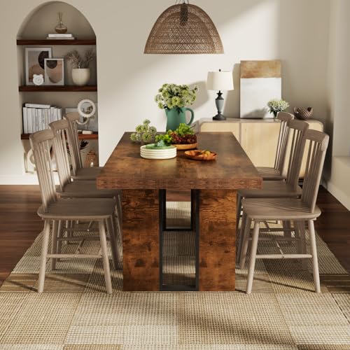 Auromie 71\" Rustic Dining Table for 8, Farmhouse Dinner Table for 6 to 8, Rectangular Kitchen Table with Heavy Duty Legs for Dining Room (Retro)