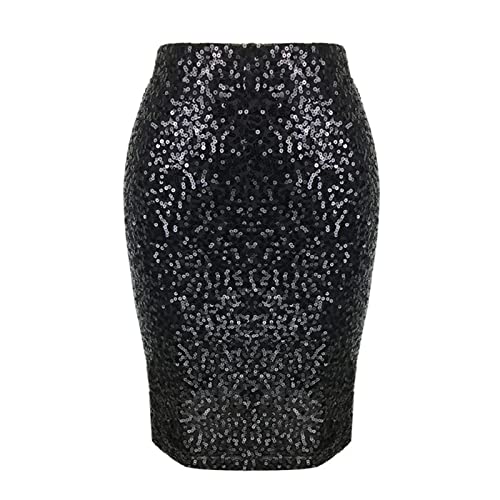 Falda de lentejuelas midi de cintura alta falda de tubo casual color sólido