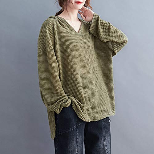 Leeofty Moletom feminino com capuz manga comprida divisão lateral mais longa nas costas pulôver blus