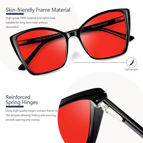 Image of Women's Sleep Blue Light Blocking Glasses, Cat Eye Computer Gaming Glasses Anti Eyestrain & UV Glare (Red Lens Black Frame)