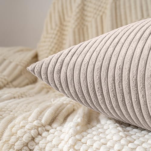 Housses de coussin en velours côtelé 40x70 taupe haut de gamme pour décoration salon chic - 5